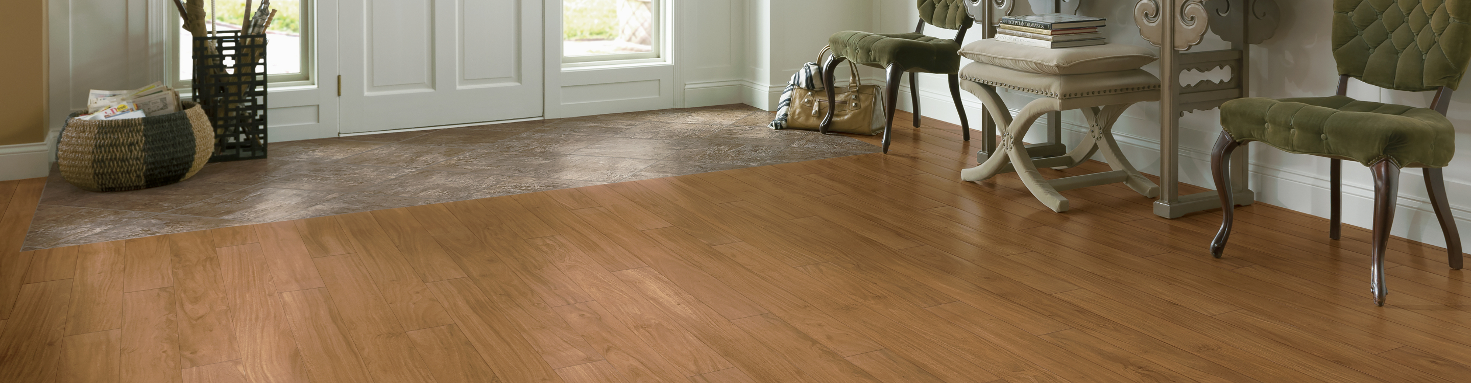 Wood look luxury vinyl floors in an entryway